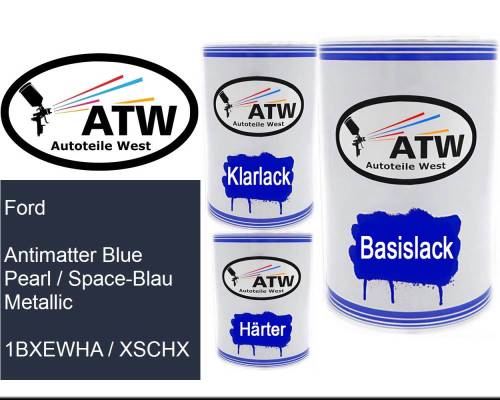 Ford, Antimatter Blue Pearl / Space-Blau Metallic, 1BXEWHA / XSCHX: 500ml Lackdose + 500ml Klarlack + 250ml Härter - Set, von ATW Autoteile West.